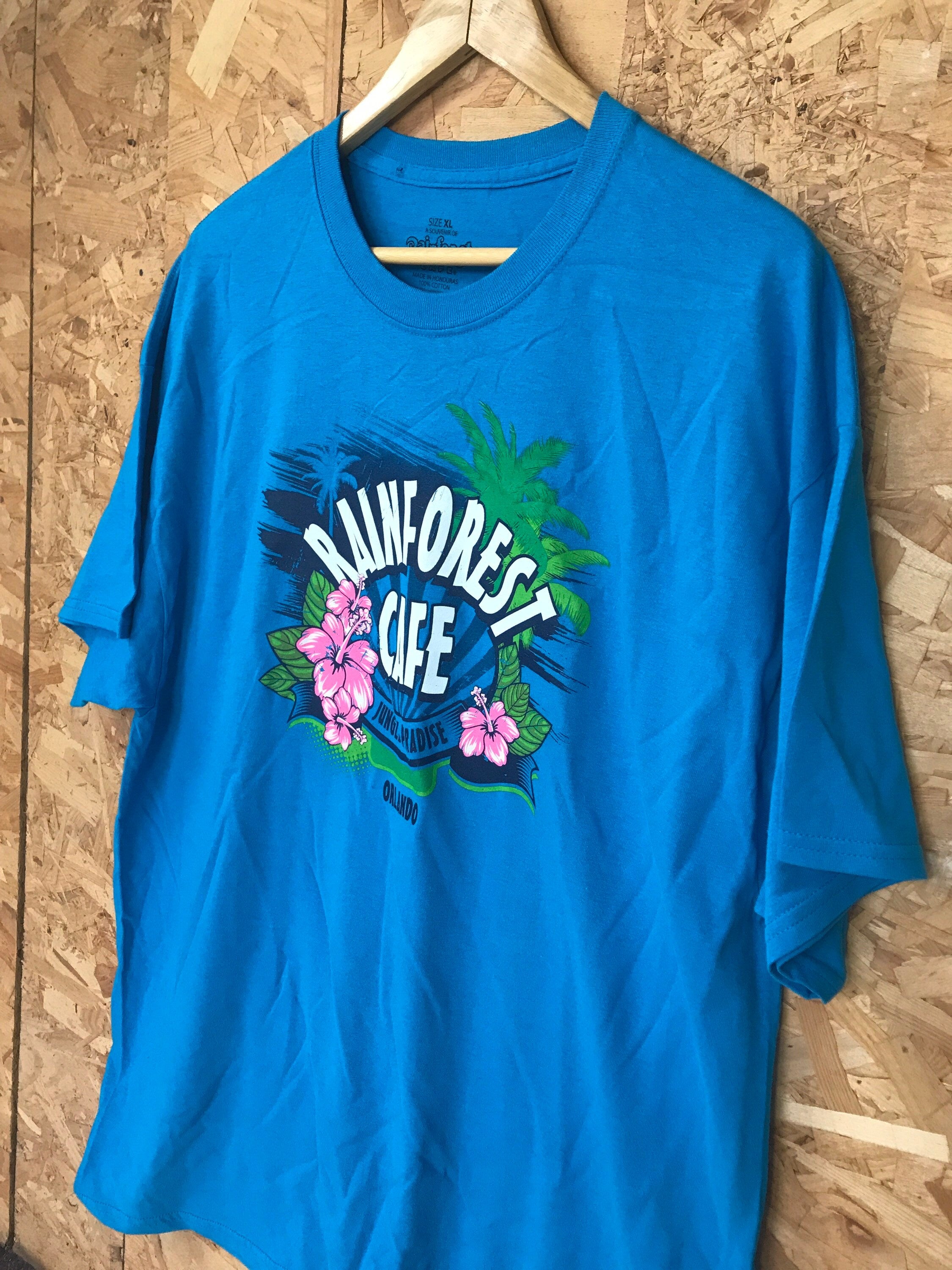 Vintage Y2K Rainforest Cafe Orlando USA souvenir blue t shirt size XL