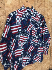 Vintage 00s American stars and stripes pattern cotton cowgirl rodeo cowboy western shirt size medium