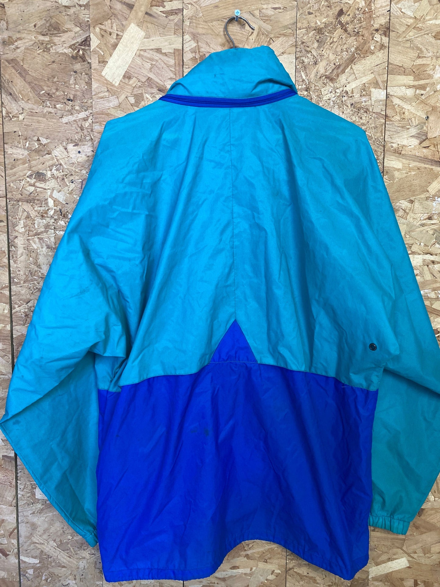 Vintage 90s K-Way blue green raincoat windbreaker waterproof rain jacket size large