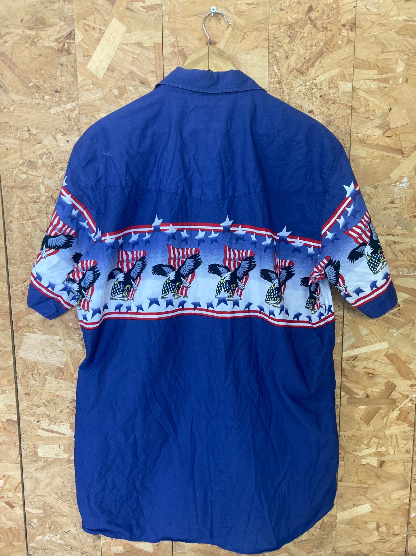 Vintage 90s American eagle Aztec Navajo pattern blue red white short sleeve western cowboy shirt size XL