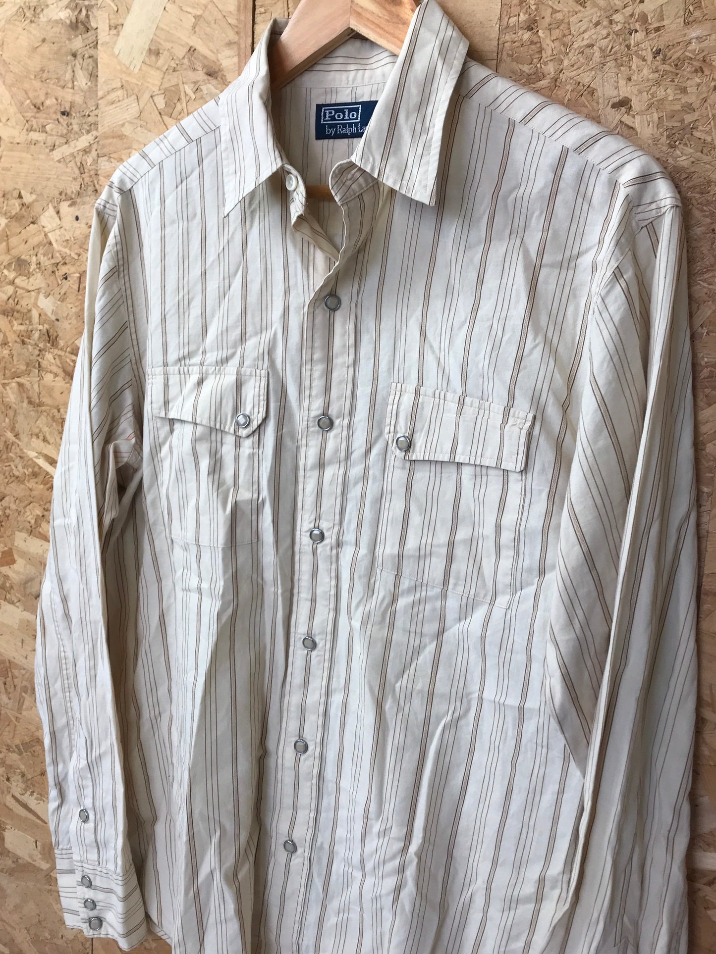 Vintage 90s Polo Ralph Lauren beige striped western cowboy cowgirl rodeo ranch wear shirt size medium