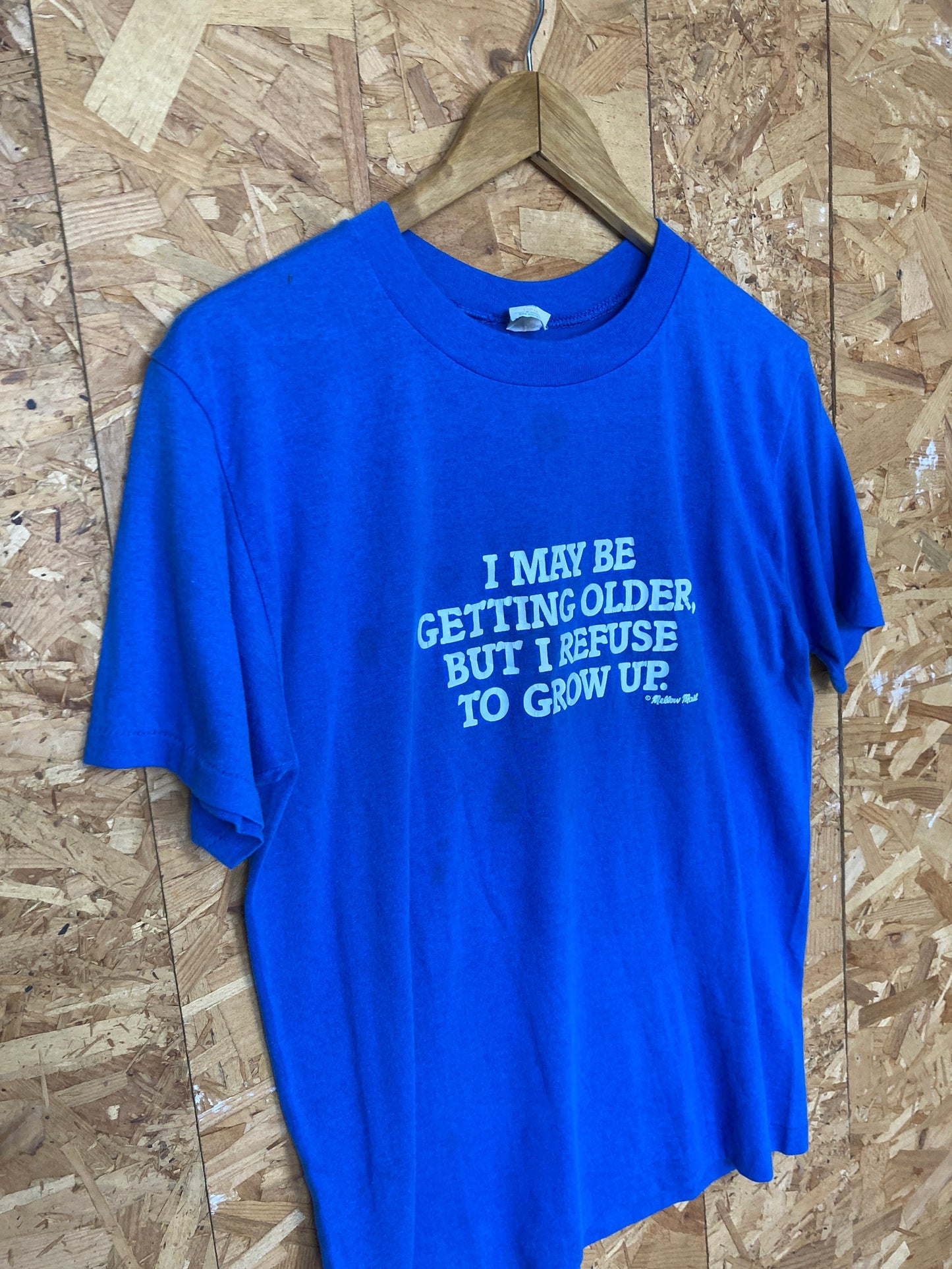 Vintage 80s Quirky “I may be getting older but I refuse too grow up” souvenir USA blue t-shirt size medium