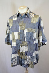 Vintage 90s faded grey geometric abstract pastel beige ugly shirt size XL