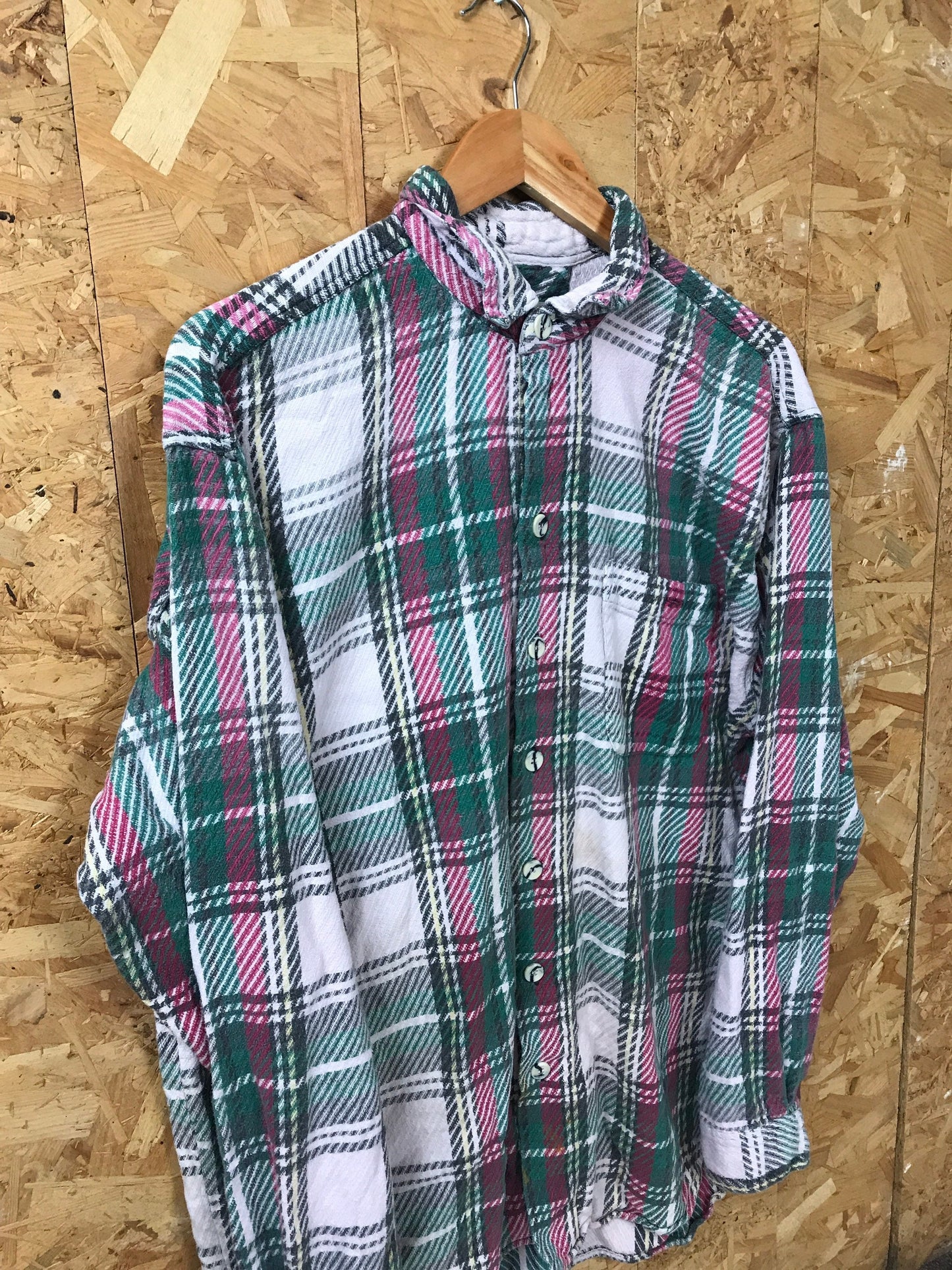 Vintage 80s Grey pink and green Chunky check oversized XL Shirt