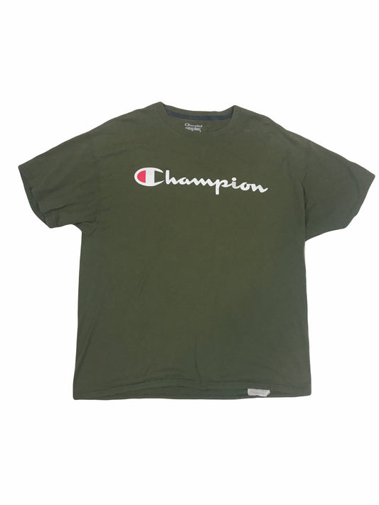 Vintage Y2K Champion spell out olive dark green training t-shirt size XL