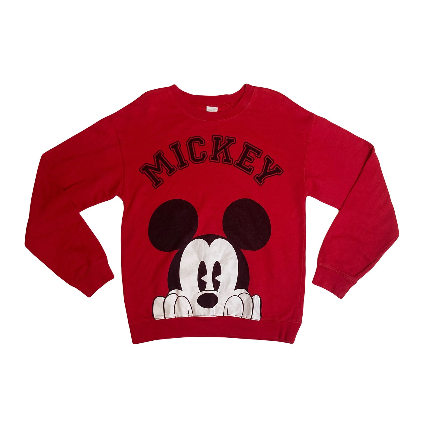 Vintage 90s Mickey Mouse spell out red black crew neck sweater size medium