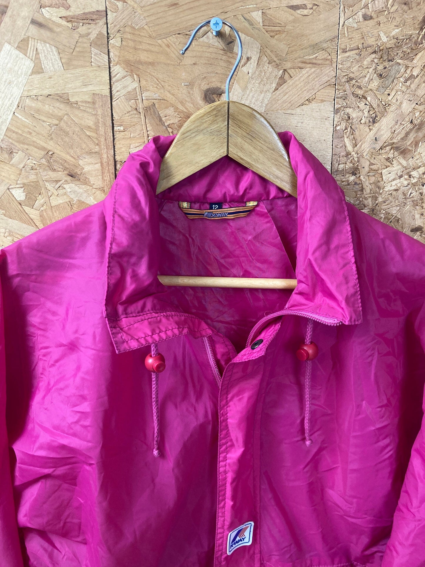 Vintage 90s K-Way cerise bright pink lightweight windbreaker waterproof rain jacket size small