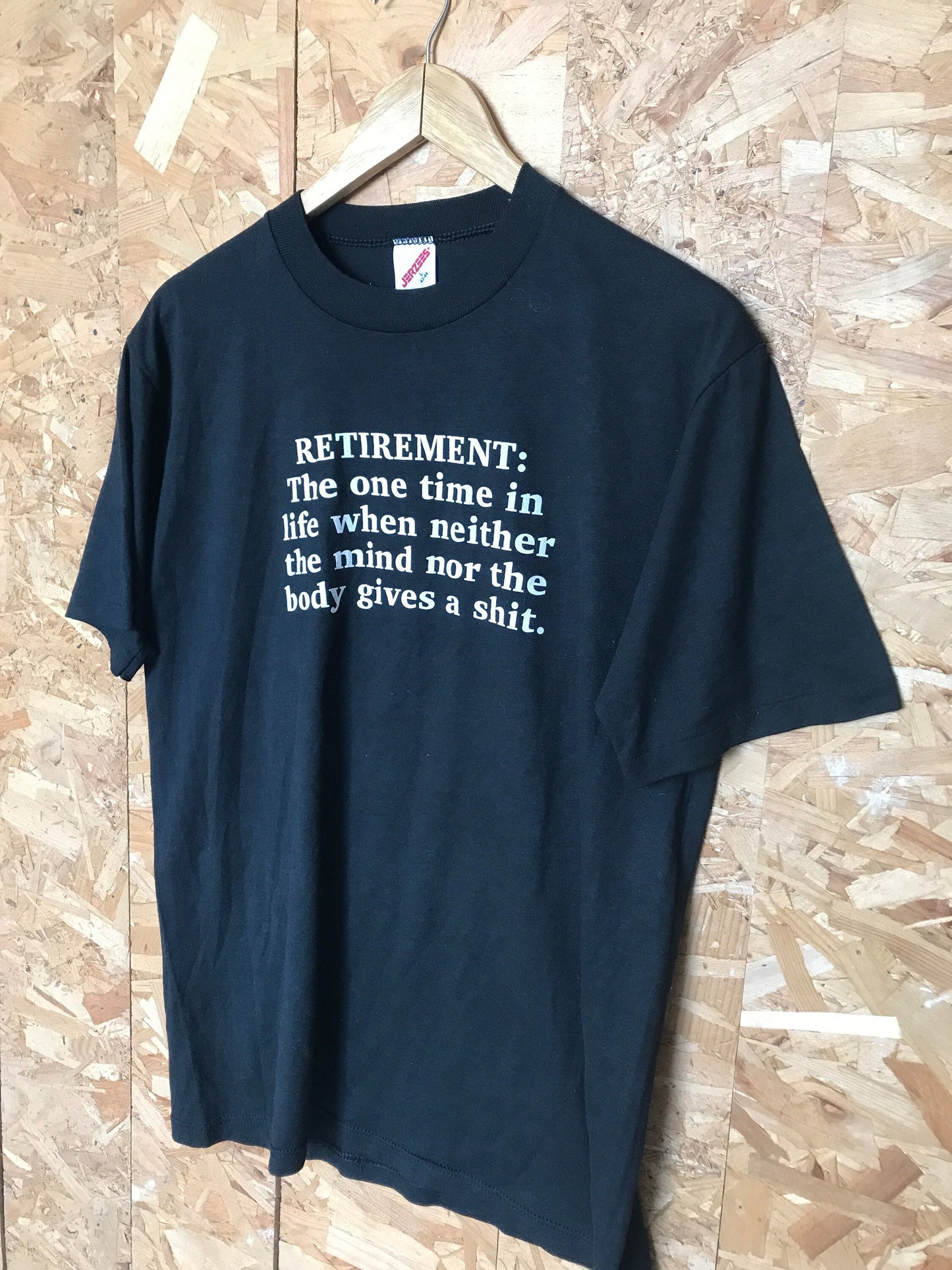 Vintage 90s quirky funny retirement old age quote USA black souvenir terrible t-shirt size large