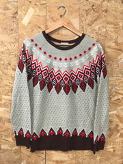 Vintage 80s multi colour Nordic style fair isle beige red brown knitted unisex sweater size large