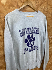 Vintage 90s Elgin Middle School Girls Athletics grey purple crew neck sweater size medium by Russel Athletic