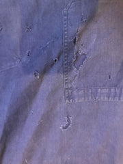 Vintage 80s French blue workers chore sanforized button jacket cotton drill distressed size large by