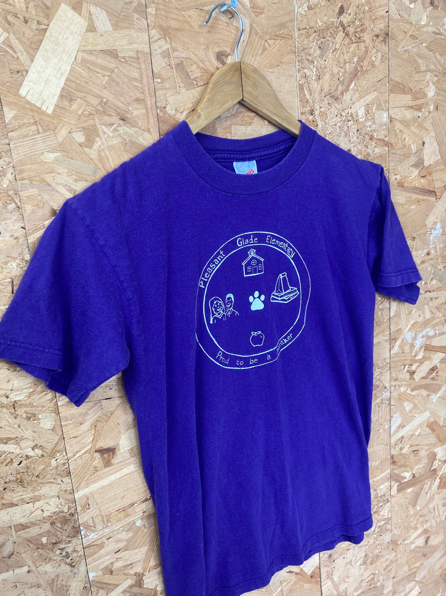 Vintage 90s Pleasant Glade Elementary School USA souvenir quirky purple t-shirt size small