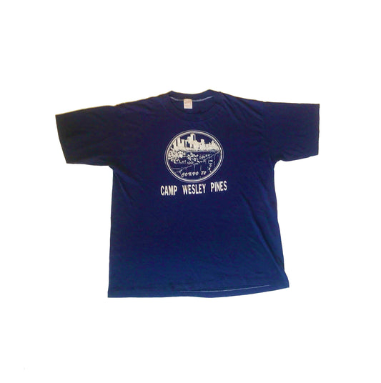 Vintage 82 Camp Wesley Pines Methodist church USA souvenir navy blue t-shirt size XL