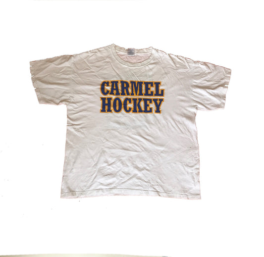 Vintage Carmel Hockey team ‘Follow me to the rink’ USA college sports souvenir white t-shirt size large