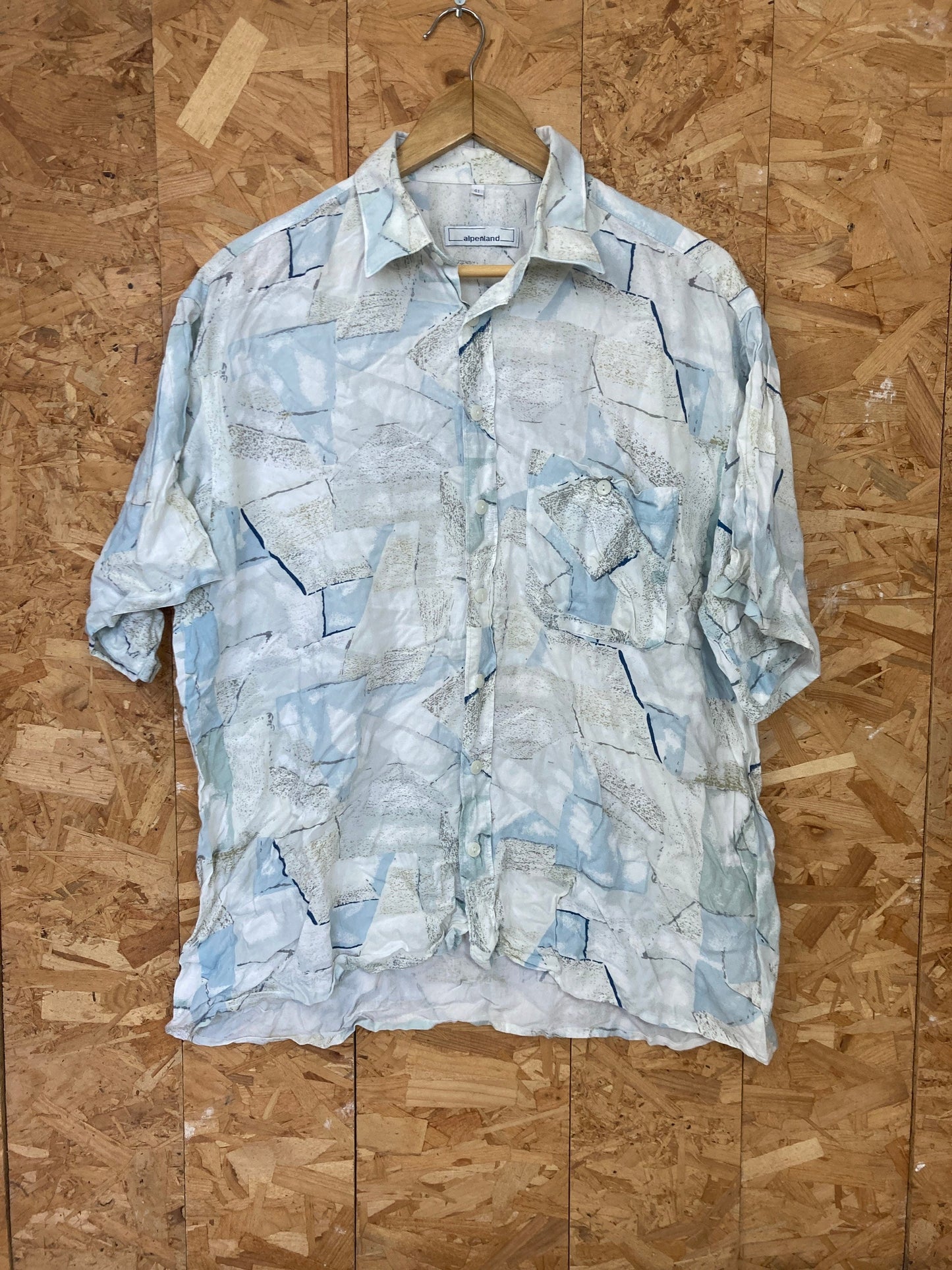 Vintage 90s white light blue geometric abstract Pastel Watercolour Print Shirt size  XL