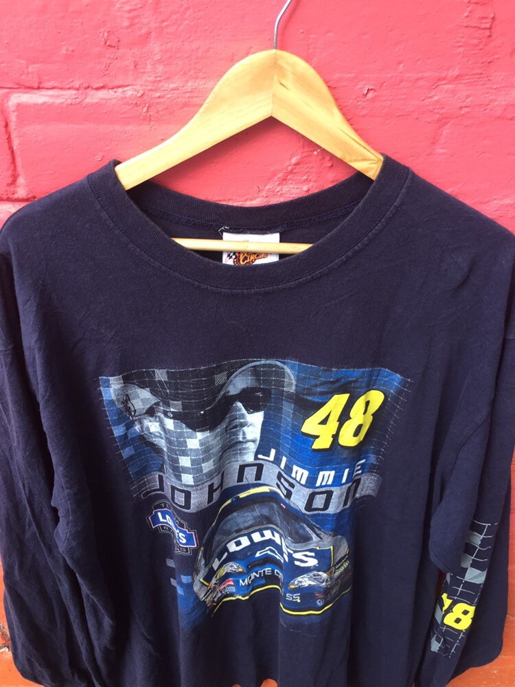 Vintage 90s USA navy blue NASCAR Jimmie Johnson lowes souvenir long sleeve slouchy oversized  t shirt size XL