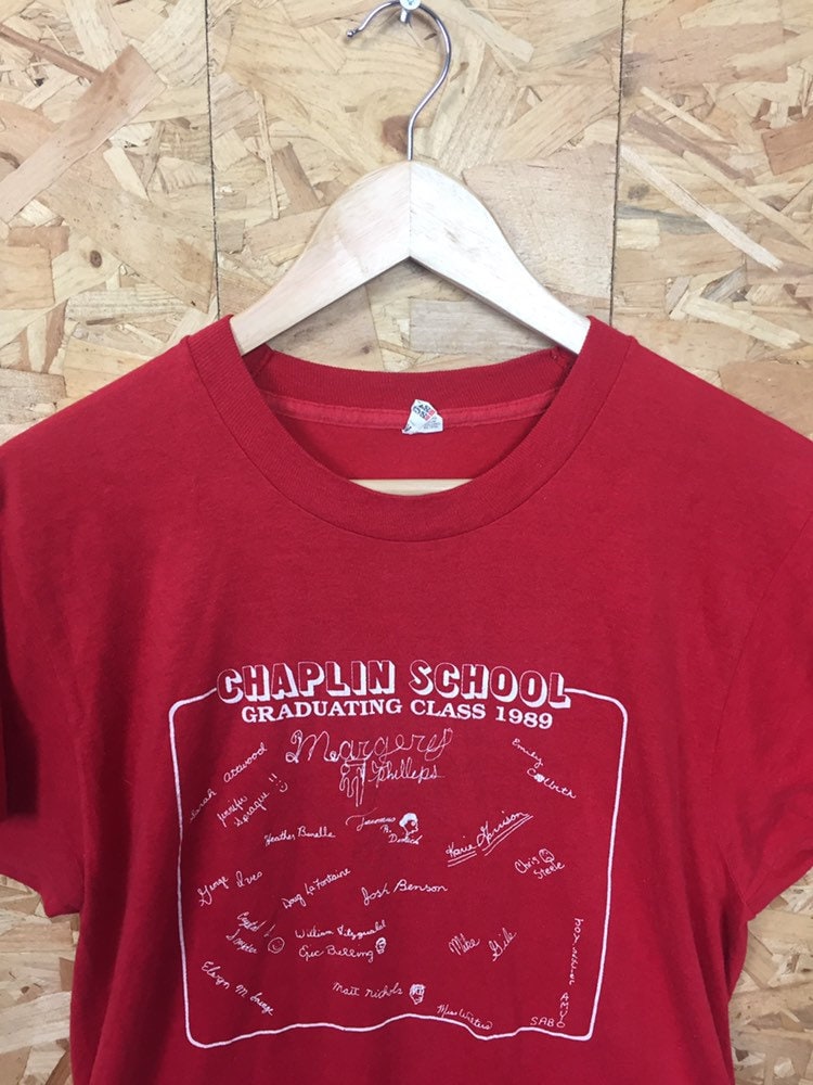 Vintage 80s Chaplin School Connecticut Graduating class of 1989 red t shirt size medium