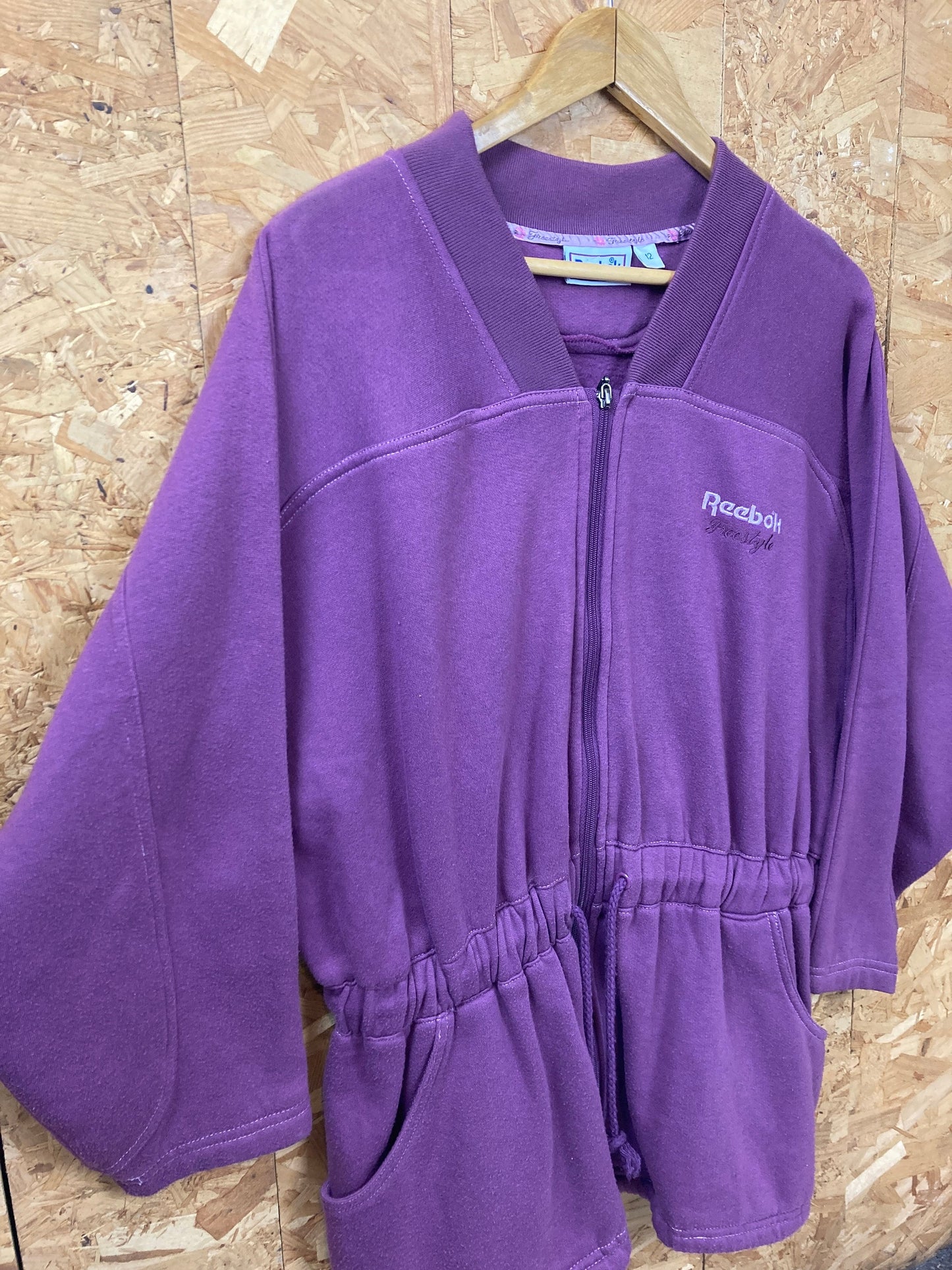 Vintage 90s Reebok Freestyle drawstring waist aerobics style purple track top sweater size 12 medium