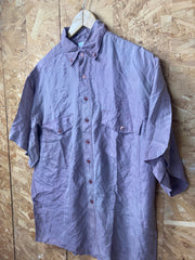Vintage 90s muted mauve dusky rose pure silk short sleeve oversized mens shirt size small