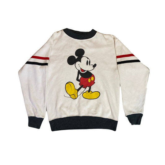 Vintage 90s white grey red Mickey Mouse Disney crew neck sweater size small