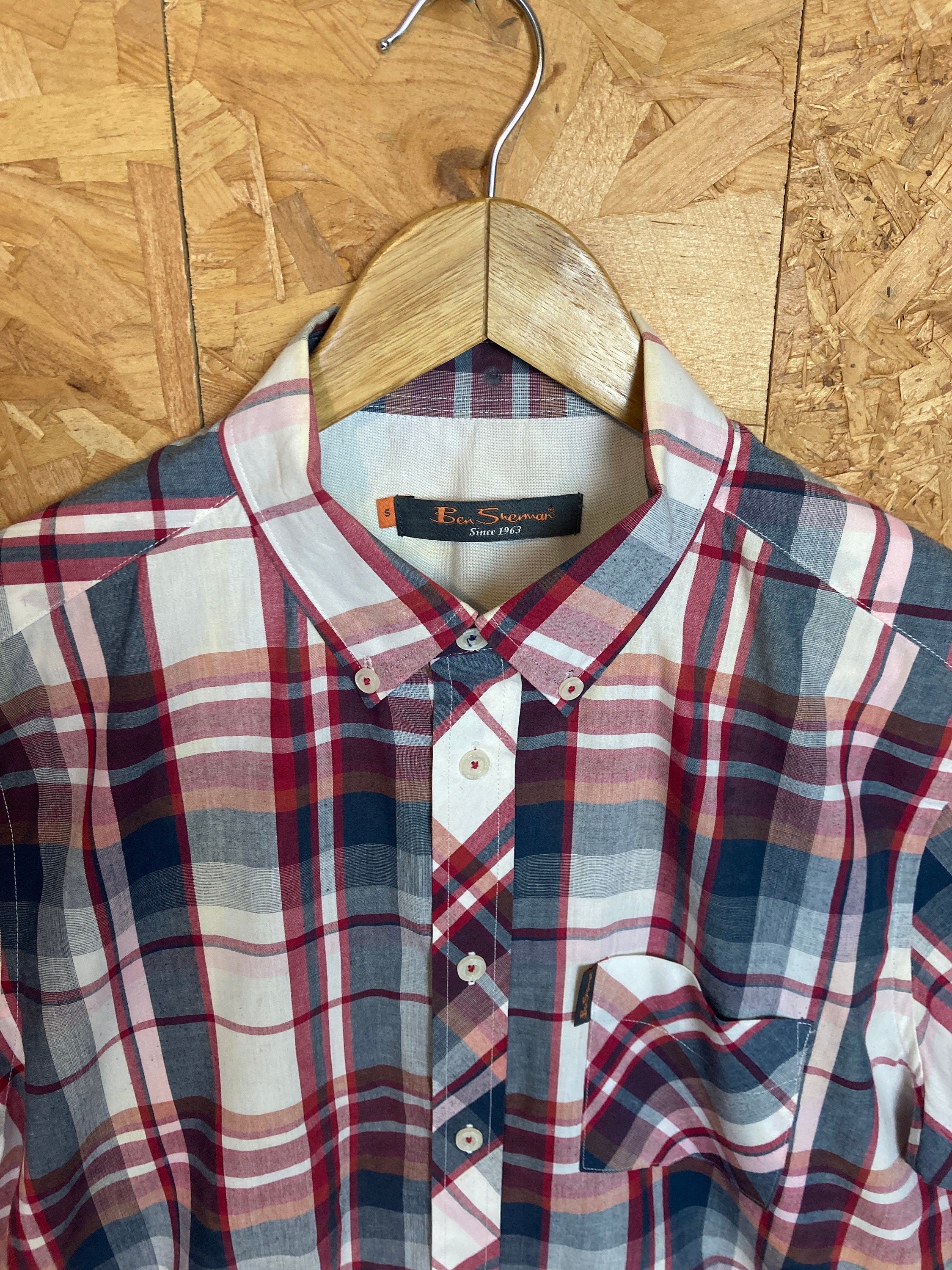 Vintage Ben Sherman red grey tablecloth chunky check short sleeve Mod skinhead retro punk shirt size small