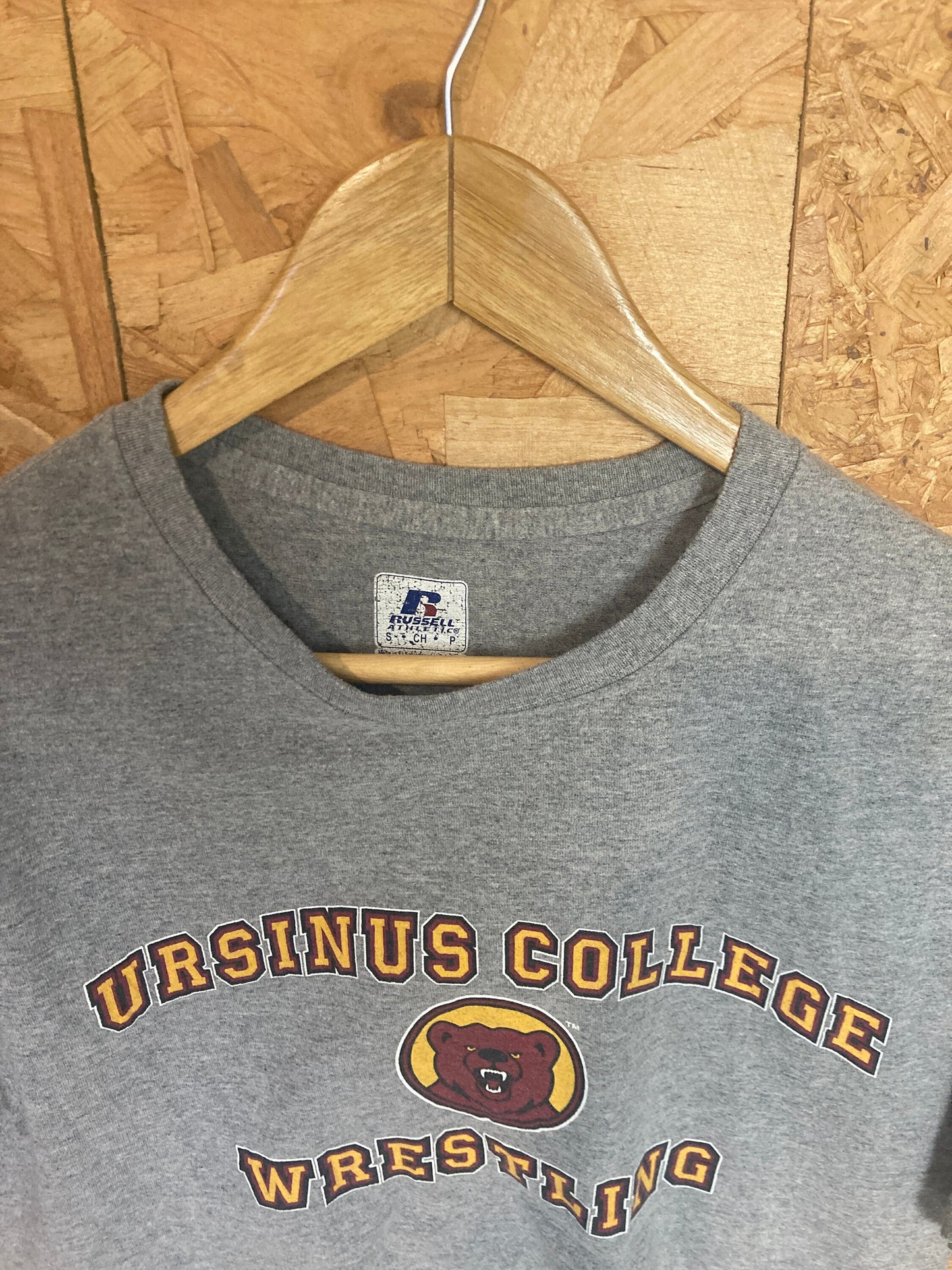 Vintage Y2K Ursinus College Wrestling USA high school quirky souvenir grey marl t-shirt size small