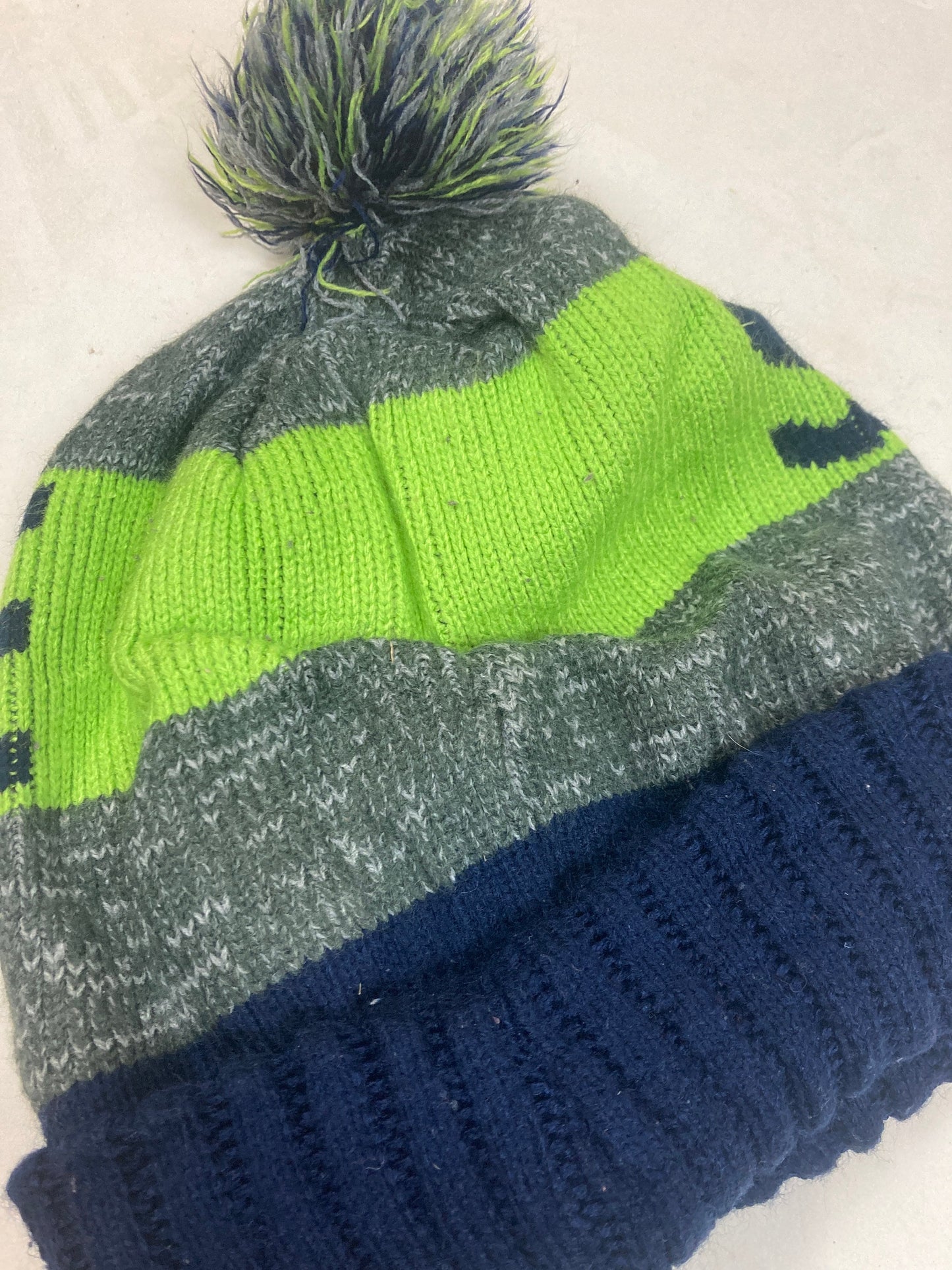 Vintage Seattle navy blue green team spell out winter beanie hat