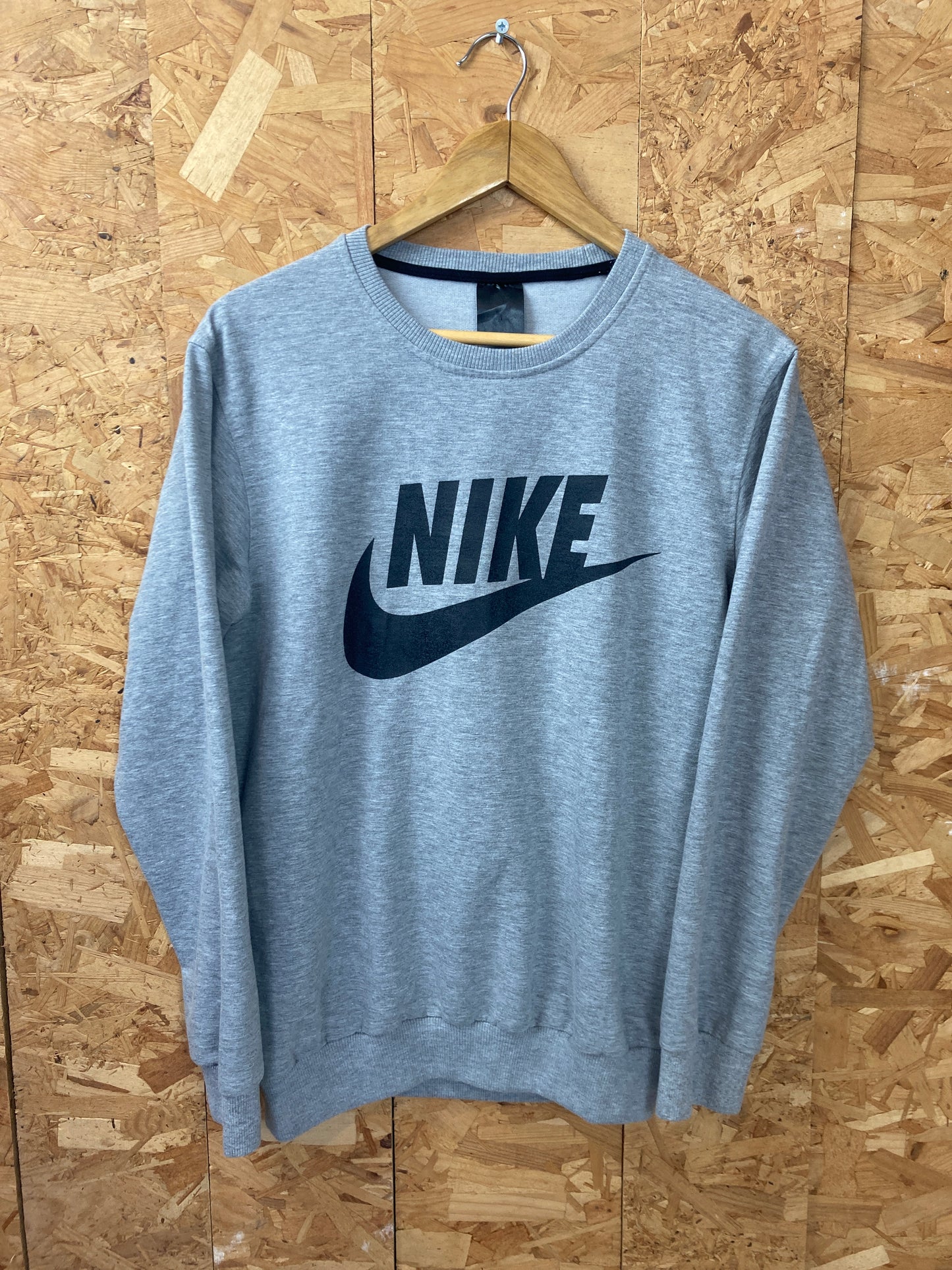 Vintage 90s Nike swoosh logo grey black crew neck sweater size medium