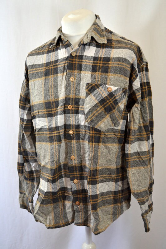 Vintage 90s Chunky large Check Grey & Brown heavy wool mix Lumberjack Shirt size XL by globetrotter