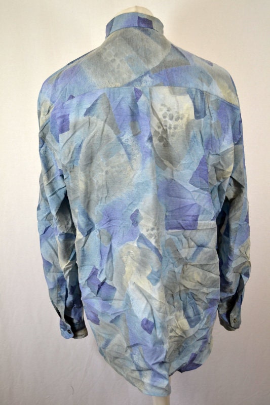 Vintage 90s blue pastel abstract pattern long sleeve grungy eccentric shirt size large