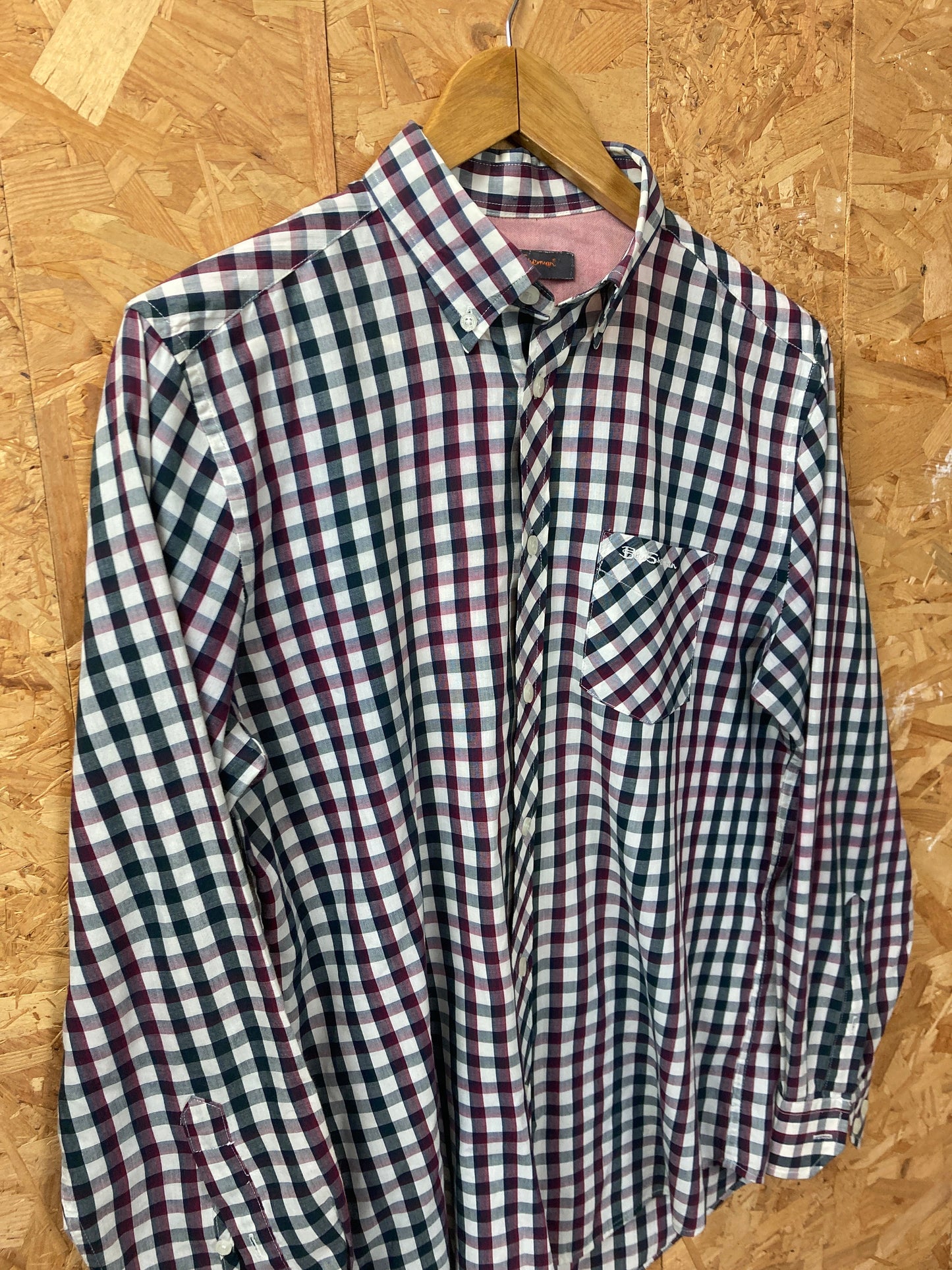 Vintage Ben Sherman burgundy black tablecloth check long sleeve Mod skinhead retro punk shirt size small