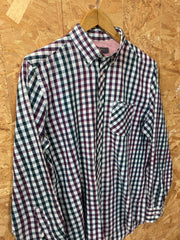 Vintage Ben Sherman burgundy black tablecloth check long sleeve Mod skinhead retro punk shirt size small