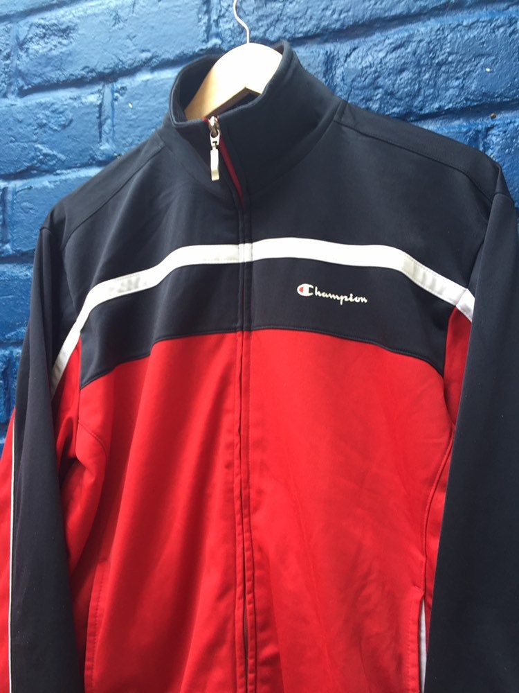 Vintage 90s Champion red black track suit zip top B-Boy size medium