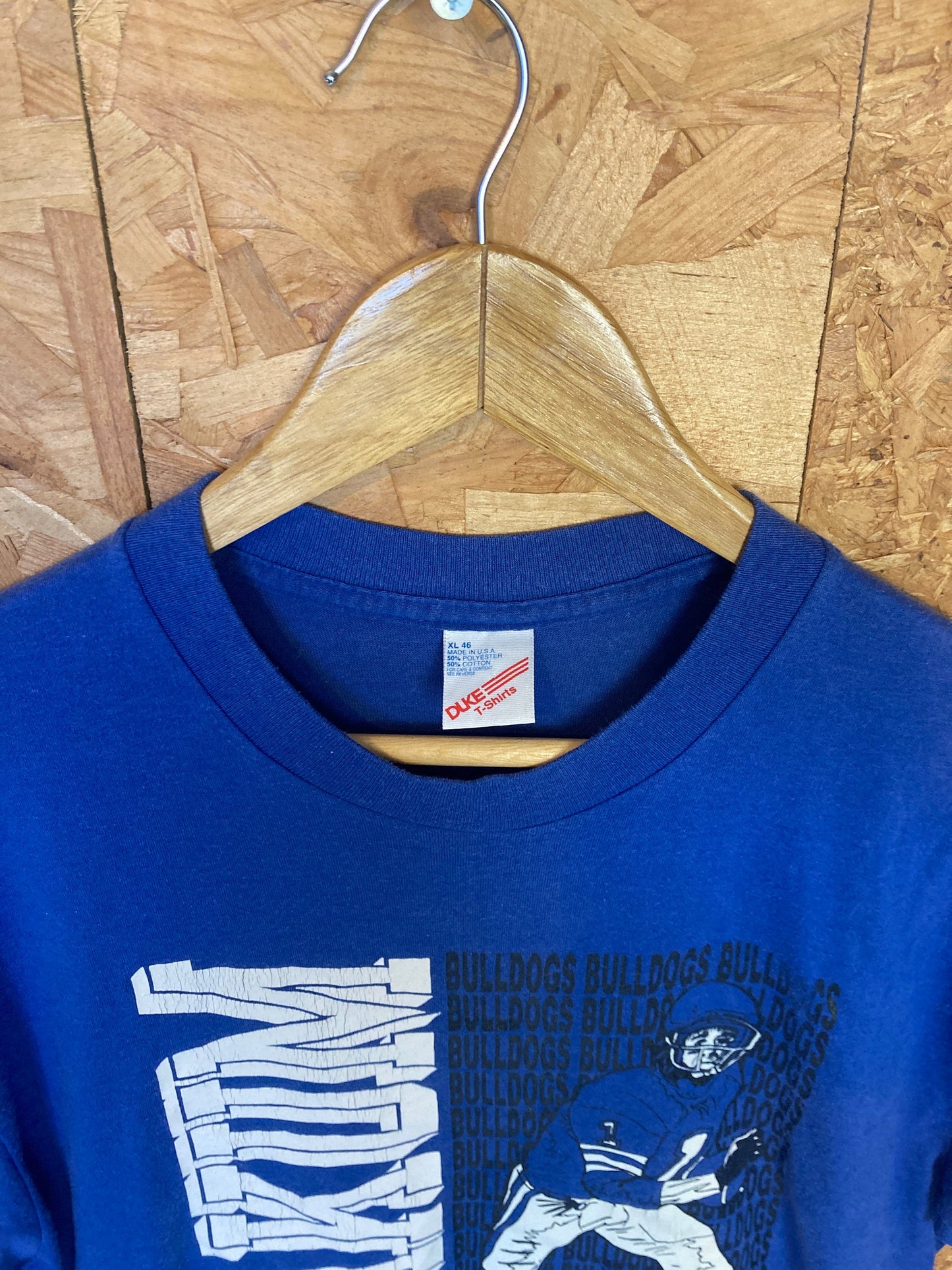 Vintage 80s Yoakum Bulldogs Texas football college team USA blue single stitch t-shirt size XL