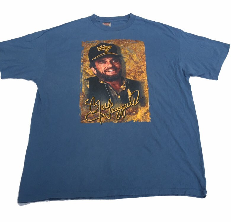 Vintage 90s Merle Haggard “Hag Fan” licence plate USA country music grey blue t-shirt size XXL