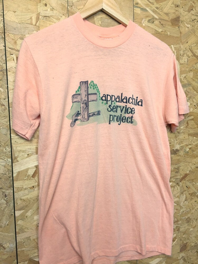 Vintage 80s USA souvenir pink salmon Appalachia Service Project t shirt size large