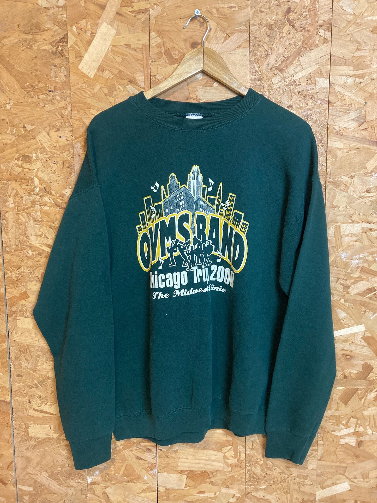 Vintage Y2K QVMS band Chicago tour USA souvenir dark green yellow crew neck sweater size large