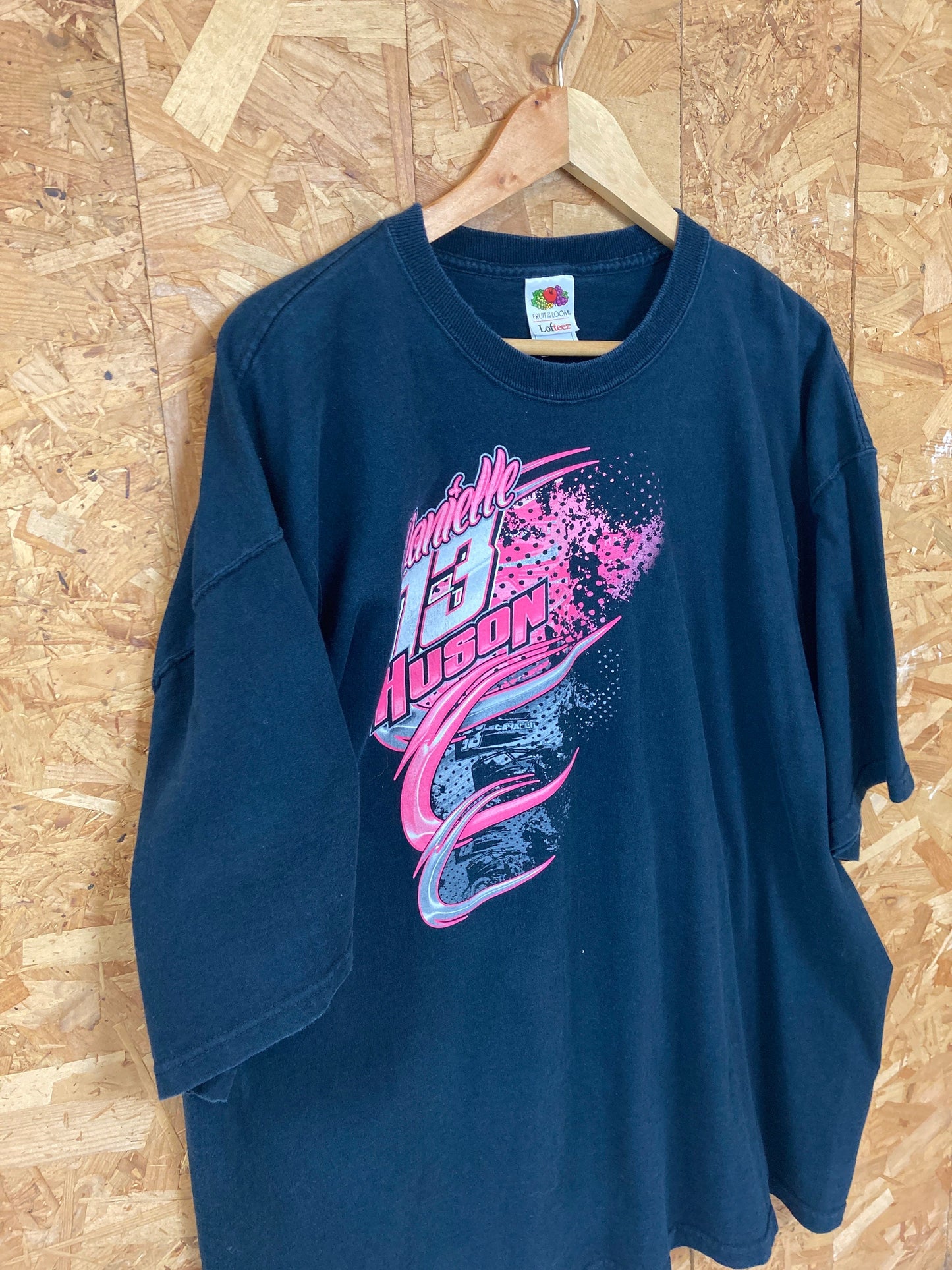 Vintage Danielle Huson stock car usa outlaw racer NASCAR black neon pink souvenir t-shirt size XXL