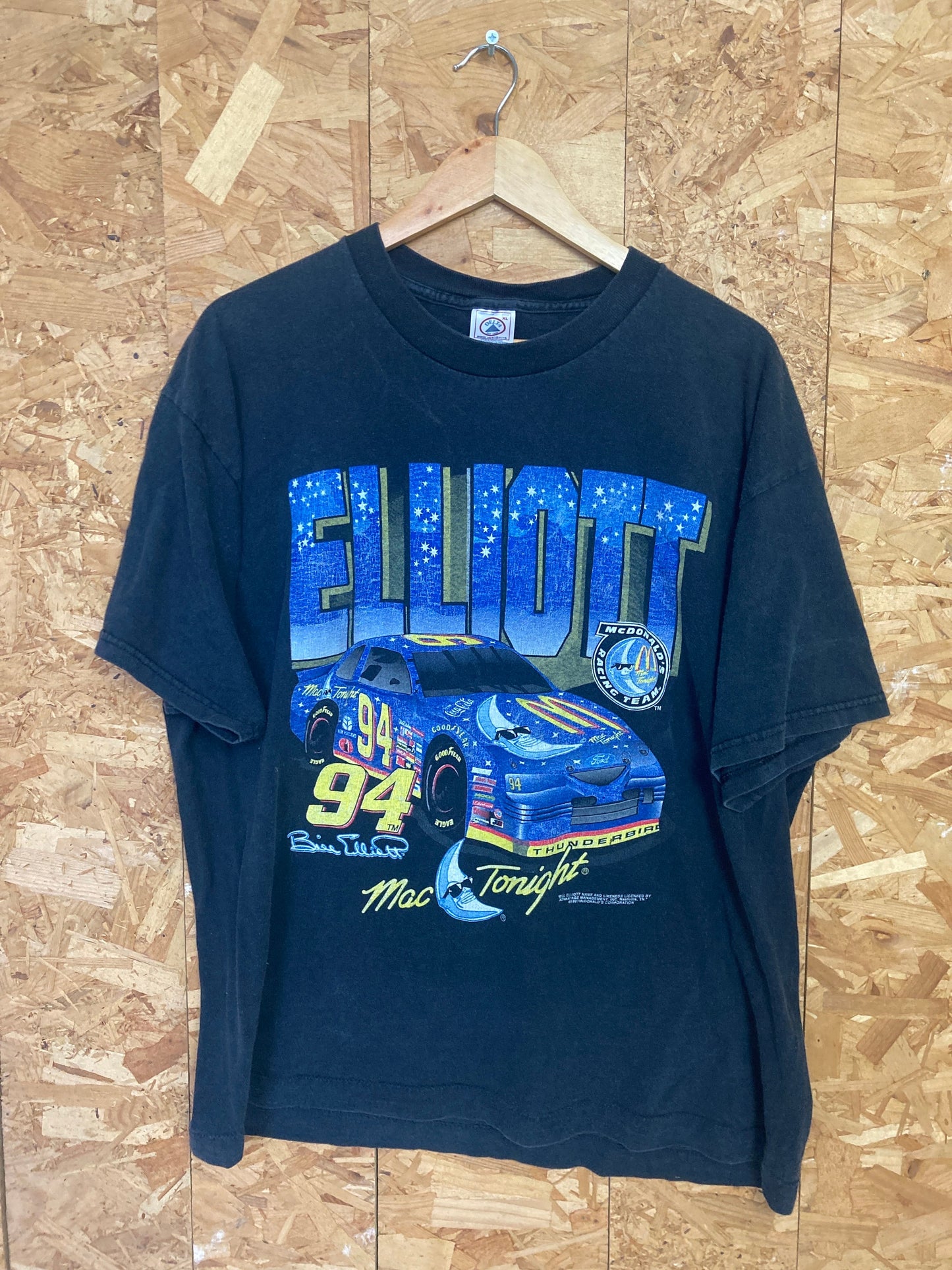 Vintage 90s NASCAR Bill Elliot McDonald’s black faded souvenir t-shirt size XL