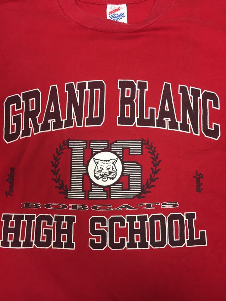 Vintage 90s red Grand Blanc Bobcats High School USA college souvenir t-shirt size large