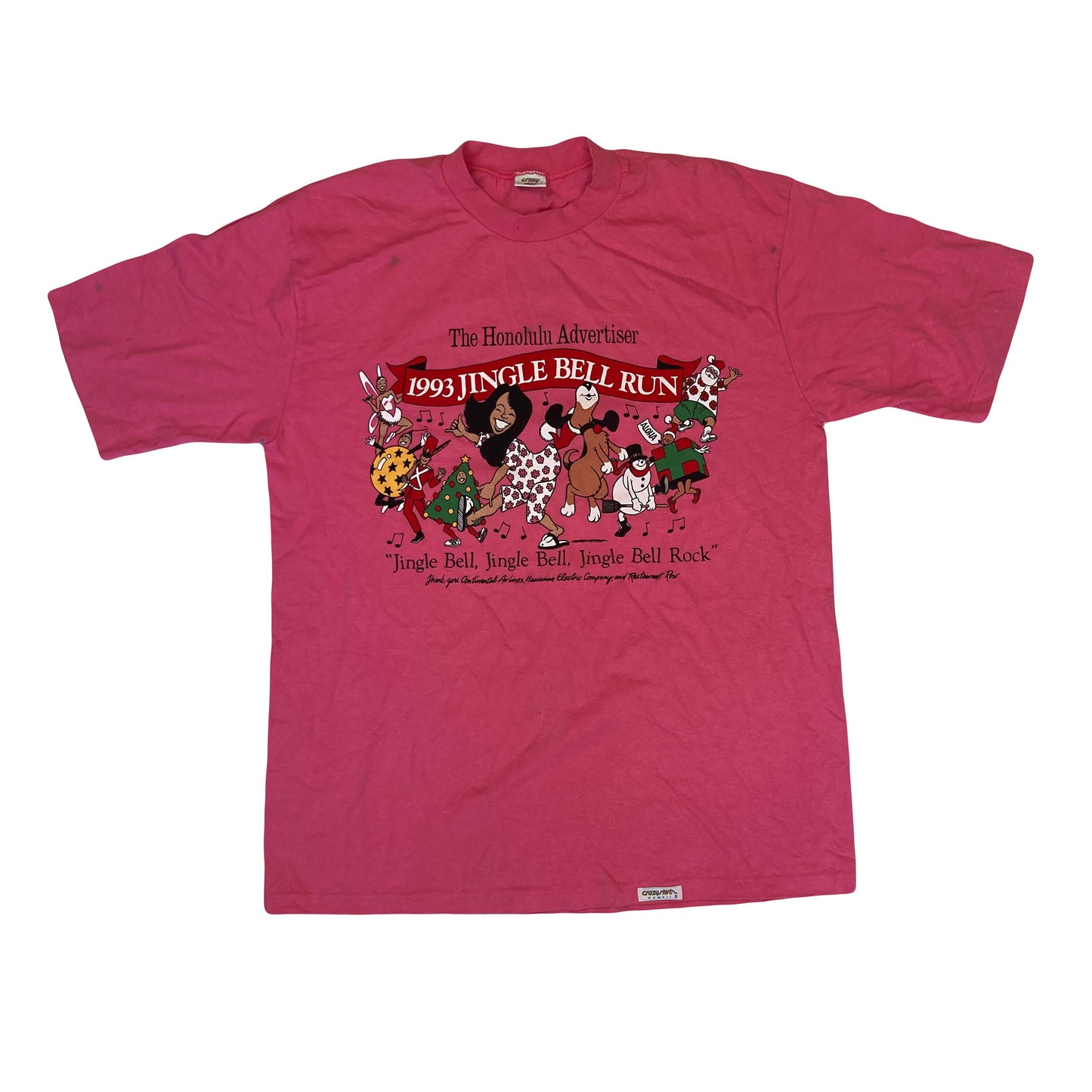 Vintage 90s USA Honolulu Jingle Bell Fun Run souvenir pink t-shirt size large