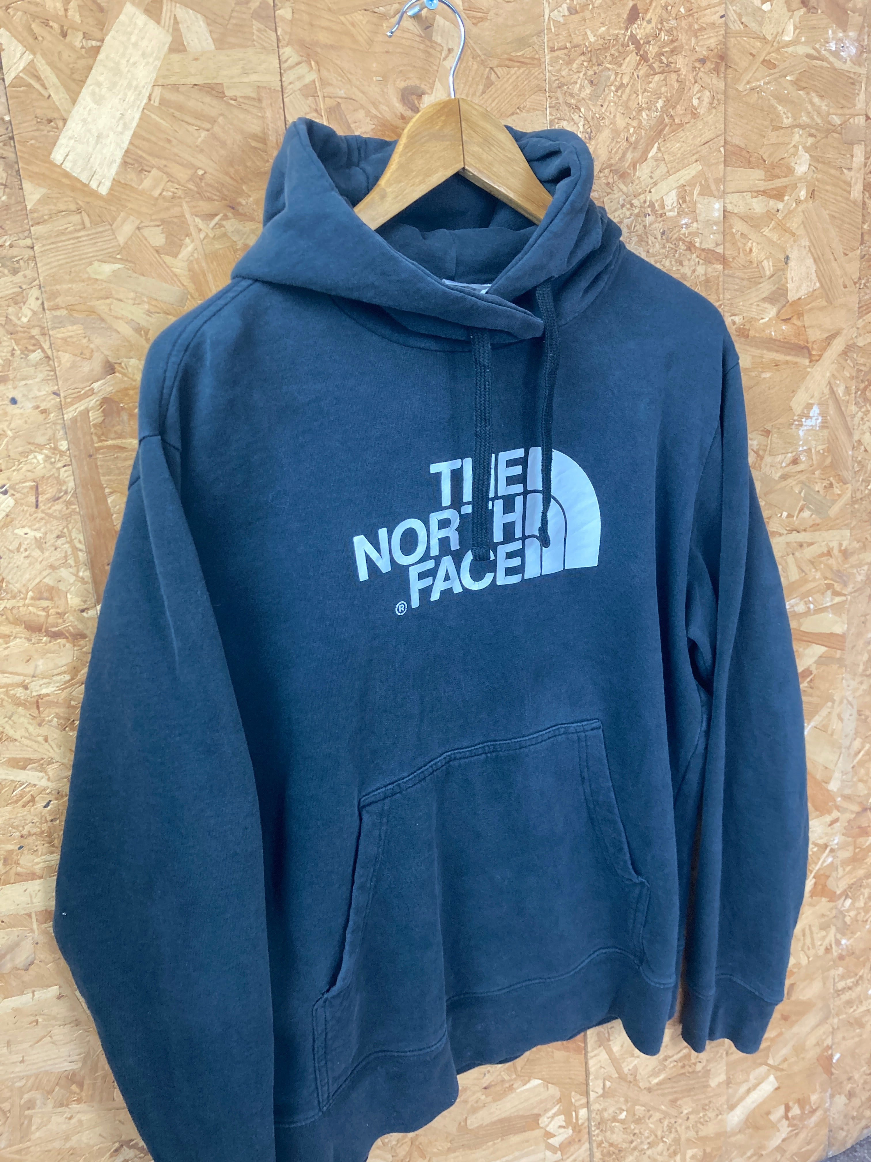 Vintage Y2K The North Face white logo on black hoodie size medium oversized fit