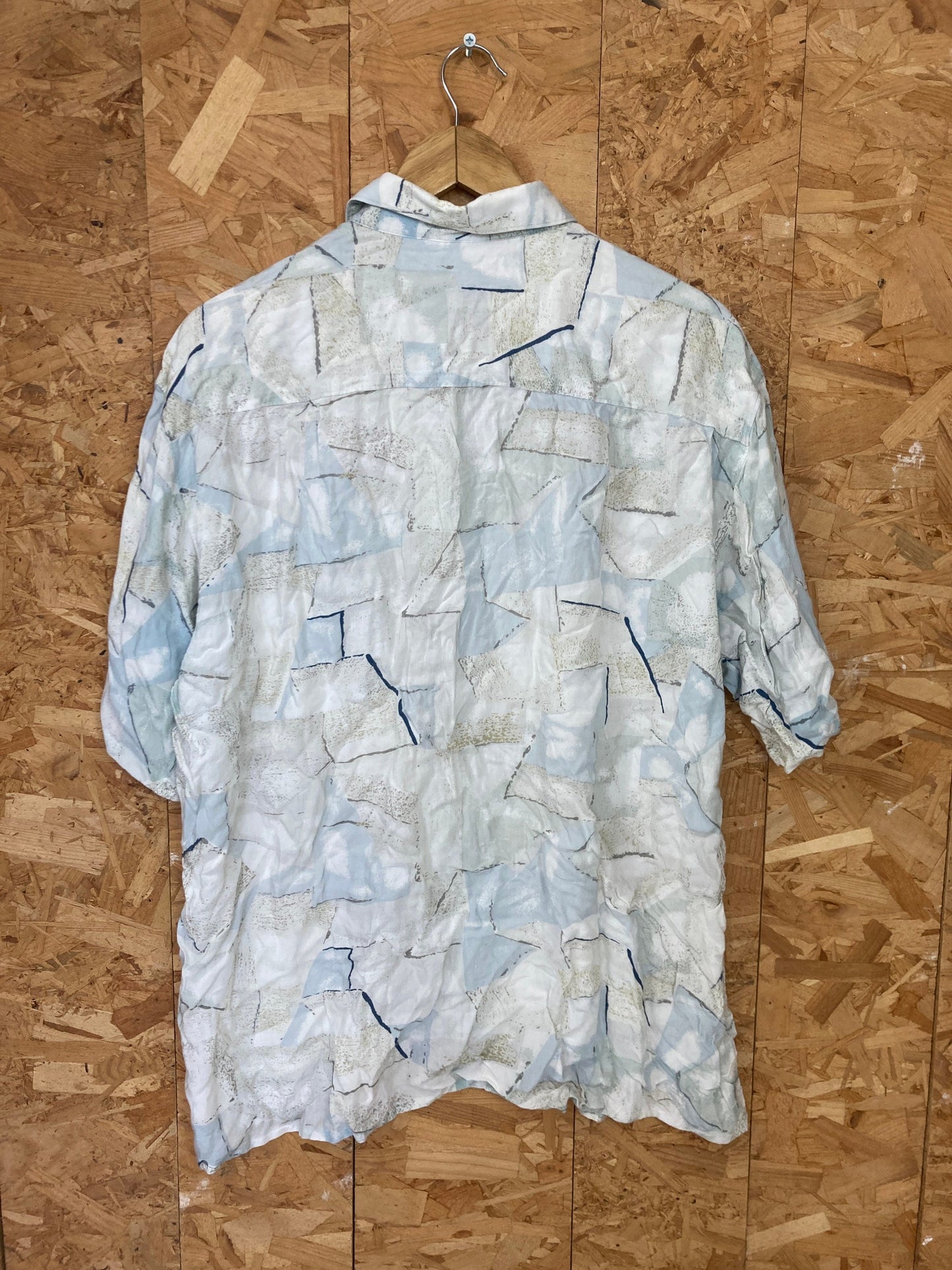 Vintage 90s white light blue geometric abstract Pastel Watercolour Print Shirt size  XL