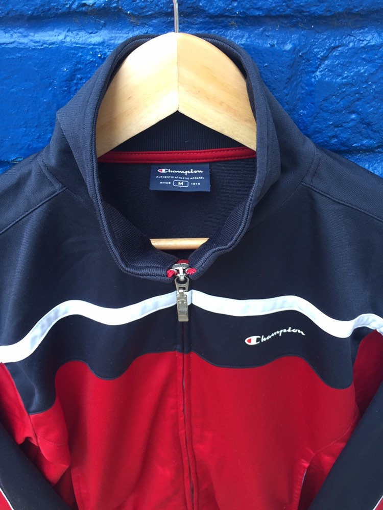 Vintage 90s Champion red black track suit zip top B-Boy size medium