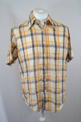 Vintage 90s orange yellow white Chunky Check short sleeve Shirt size large