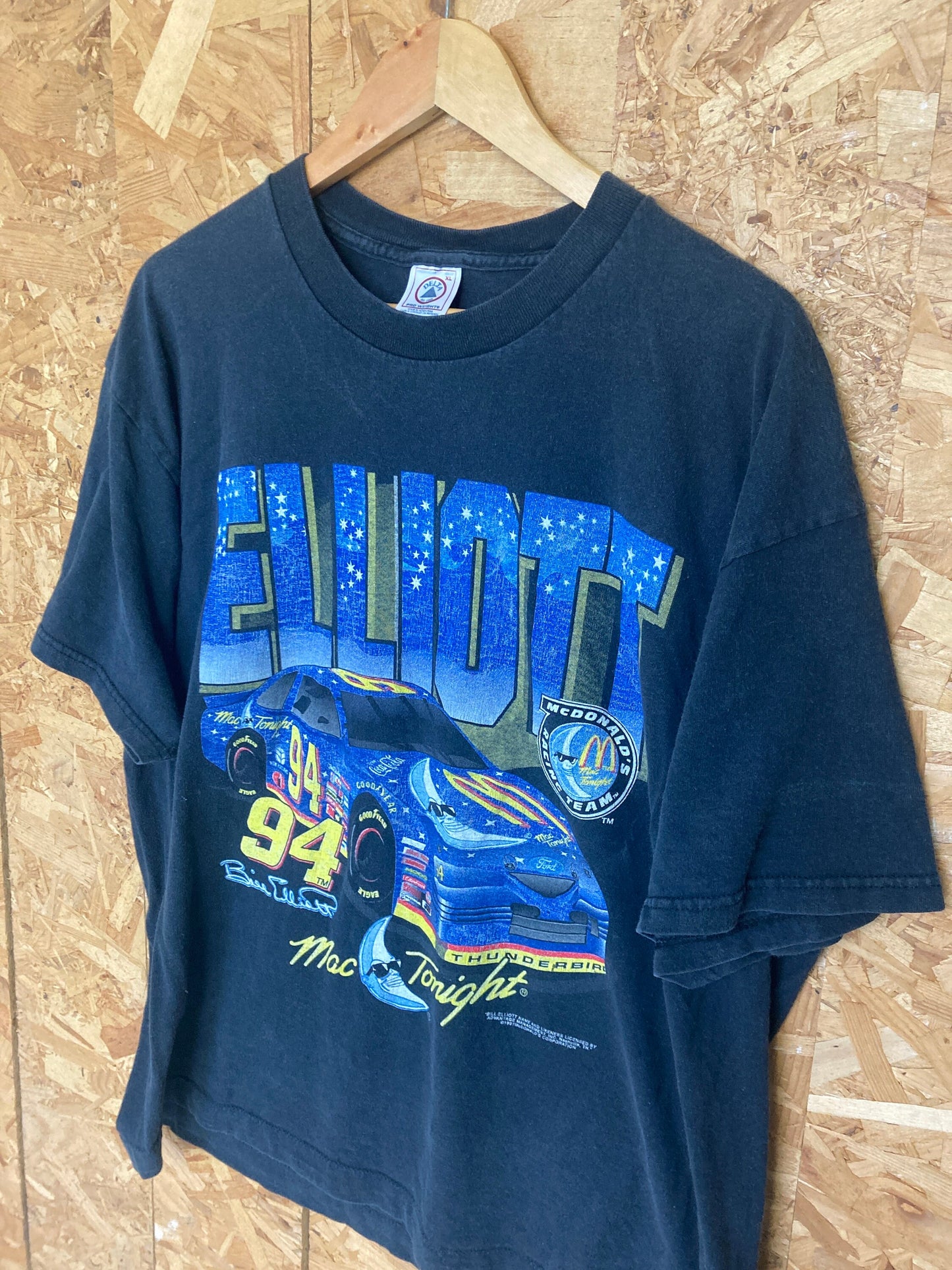 Vintage 90s NASCAR Bill Elliot McDonald’s black faded souvenir t-shirt size XL