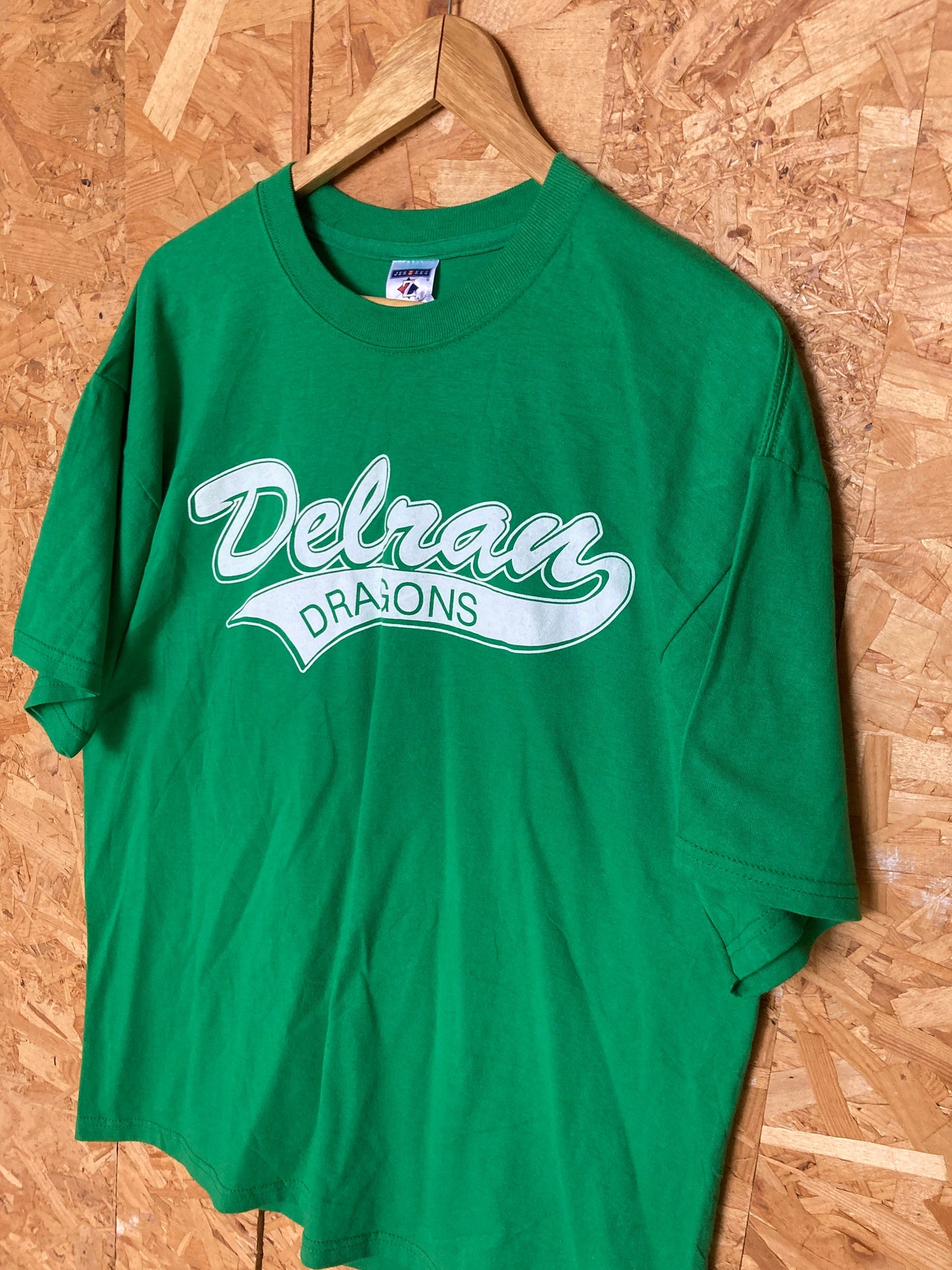 Vintage 90s green Bridgeman #22 Delran Dragons New Jersey high school team souvenir USA t-shirt size large