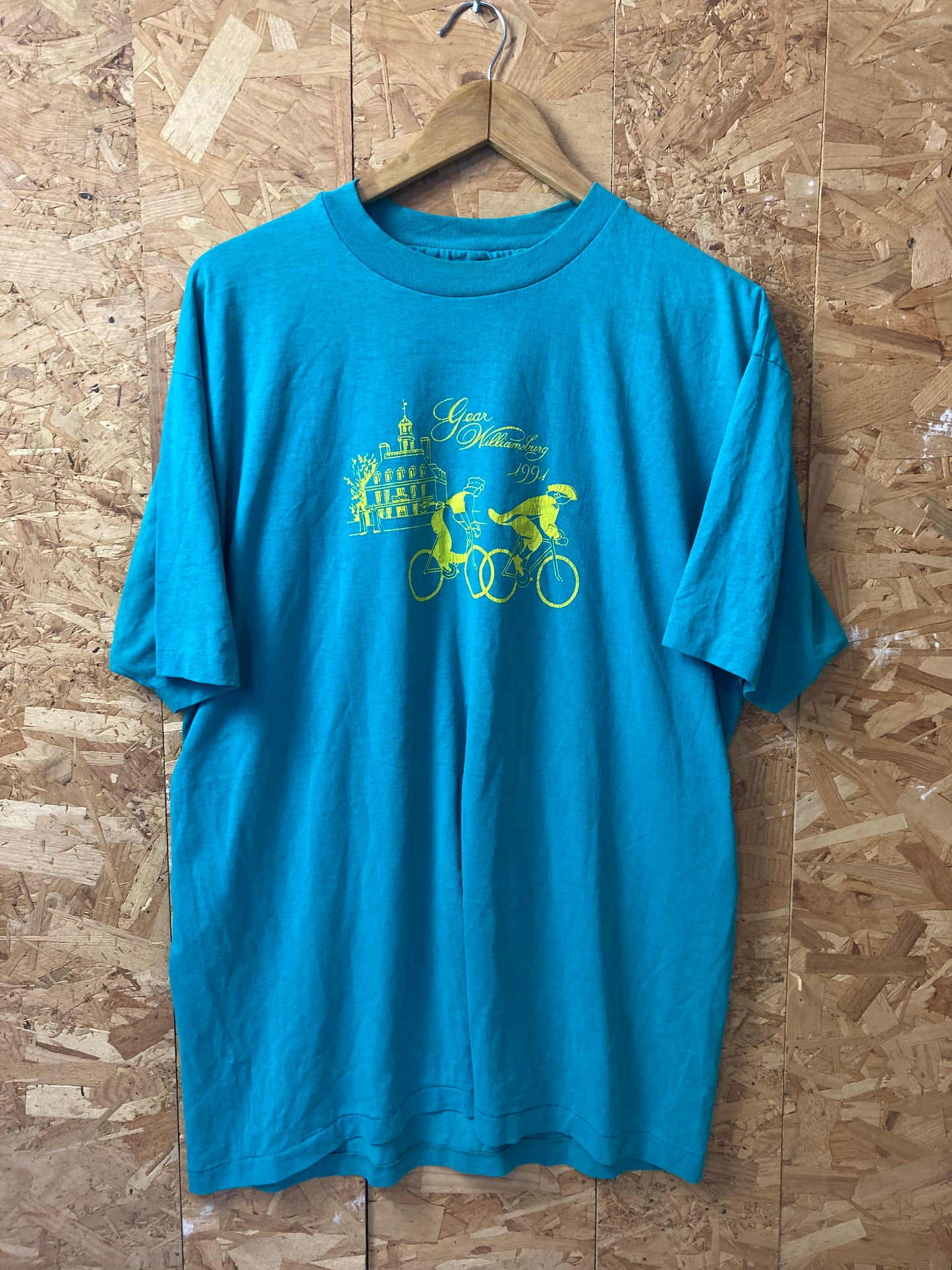 Vintage 90s turquoise Gear Williamsburg cycle festival souvenir t-shirt size XL