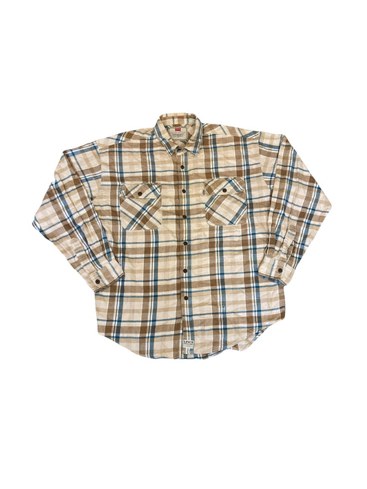 Vintage 90s beige blue large check heavy cotton shirt by Levis size large