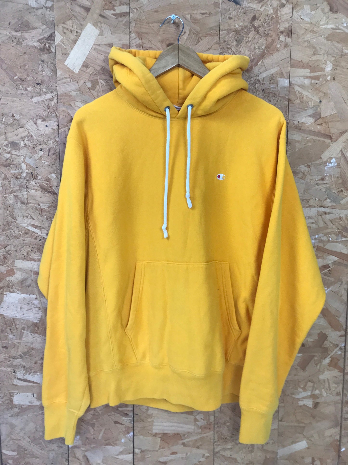 Vintage early 90s Champion USA heavy duty reverse weave yellow hoodie size medium